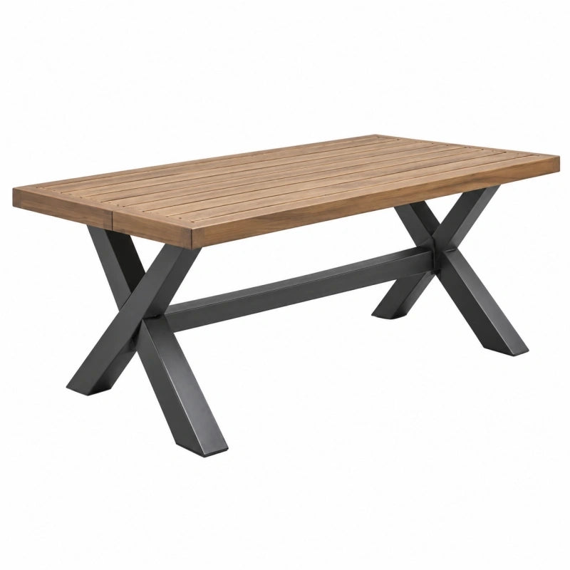 Gartenesstisch 200 x 90 x 75 cm Holz Naturbraun mit schwarzem Metallgestell im Industriestil