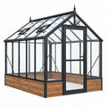 Gewächshaus 240 x 180 x 250 cm Aluminium Glasoptik Schwarz Holzoptik mit Tür und Dachfenstern