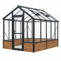 Gewächshaus 190 x 190 x 200 cm Aluminium Glas Schwarz Braun mit Dachfenstern