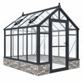 Gewächshaus 190 x 190 x 250 cm Aluminium Glas Schwarz mit Satteldach und Tür