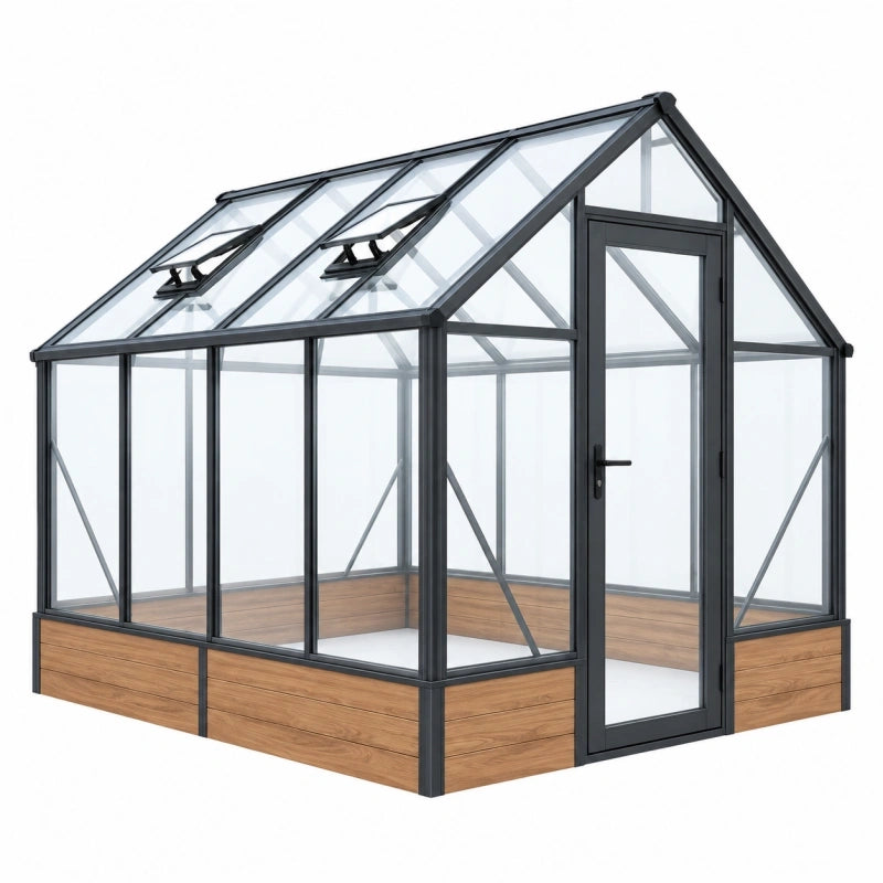 Gewächshaus 190 x 190 x 195 cm Aluminium Transparent Schwarz mit Dachfenstern