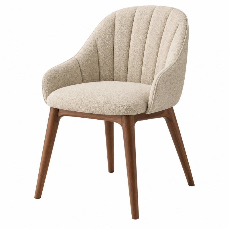 Armlehnstuhl 58 x 60 x 82 cm Bouclé Beige Holz skandinavischer Esszimmerstuhl