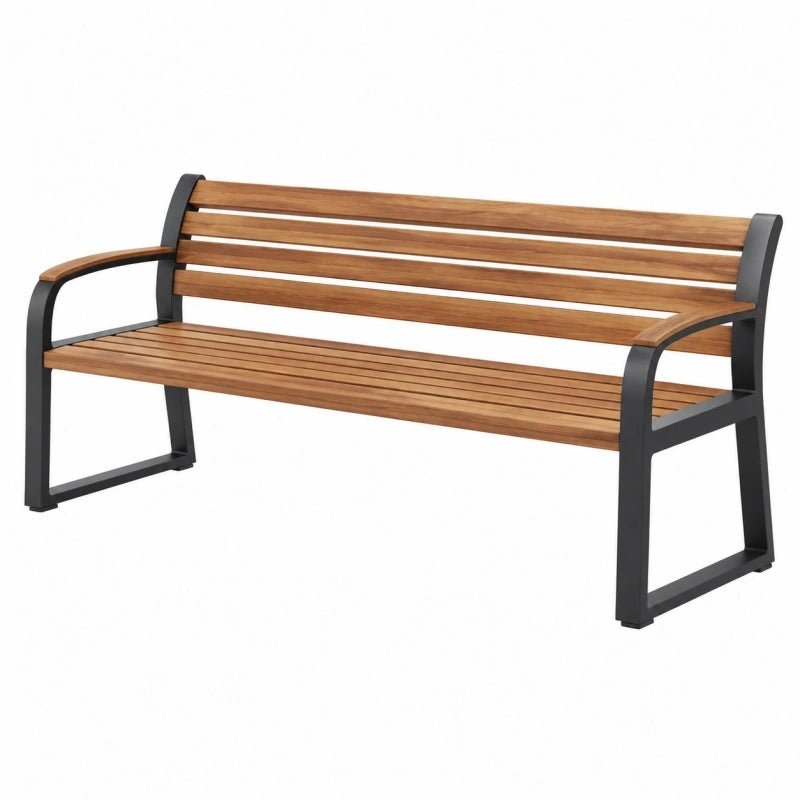 Gartenbank 150 cm Holz Metall Braun Schwarz mit Armlehnen