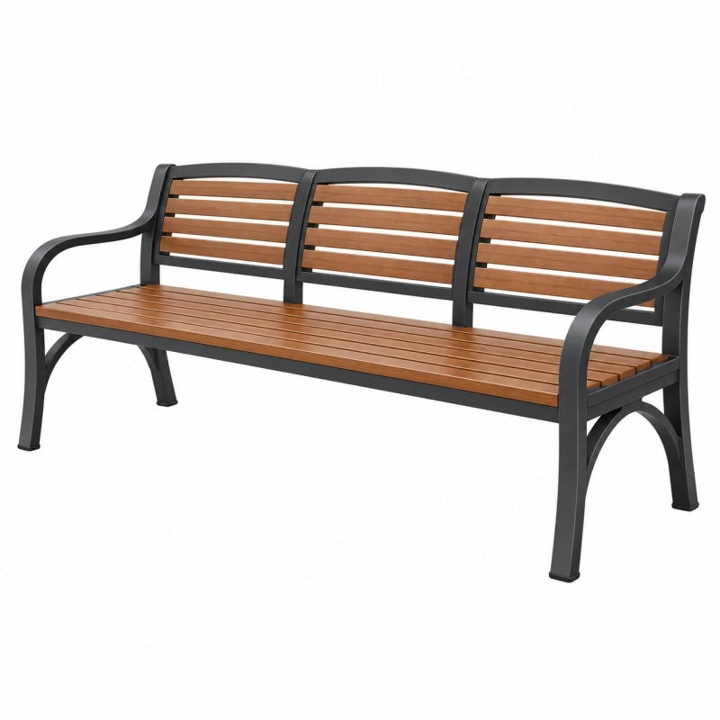 Gartenbank 150 x 62 x 85 cm Holz und Metall Braun Schwarz mit Armlehnen