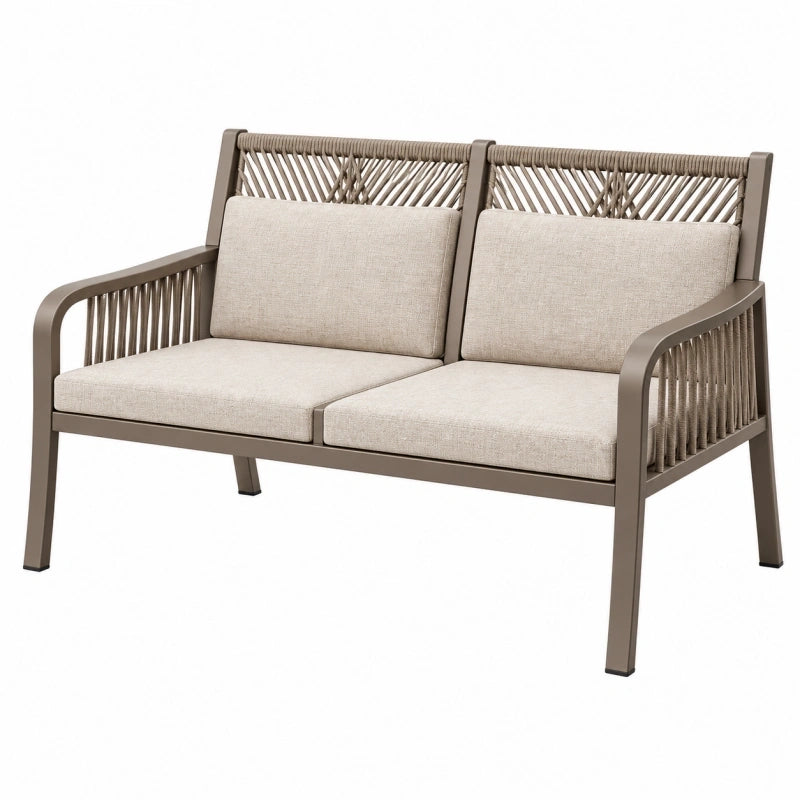 Gartenbank 130 x 70 x 85 cm aus Metall und Seilgeflecht Taupe 2-Sitzer