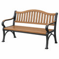 Gartenbank 122 cm Holz und Metall Braun Schwarz klassische Sitzbank für Außenbereich