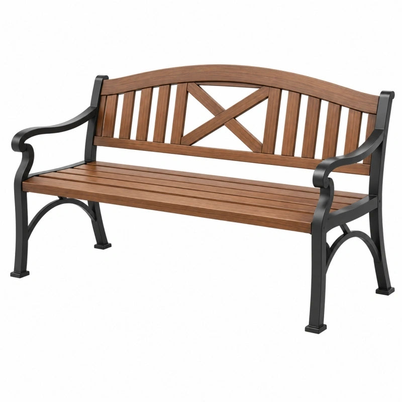 Gartenbank 122 cm Metall Holz Braun Schwarz klassisch