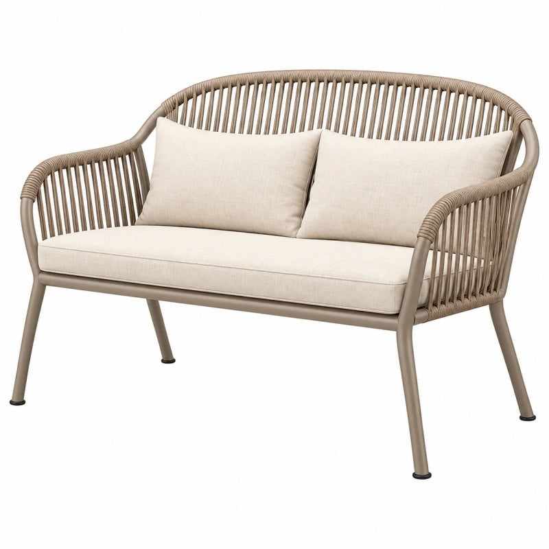 2-Sitzer Gartensofa 130 x 70 x 85 cm Taupe Metall Seilgeflecht mit Sitzpolster