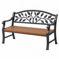 Gartenbank 122 x 61 x 89 cm aus Metall und Holz Schwarz Braun mit Blattmuster