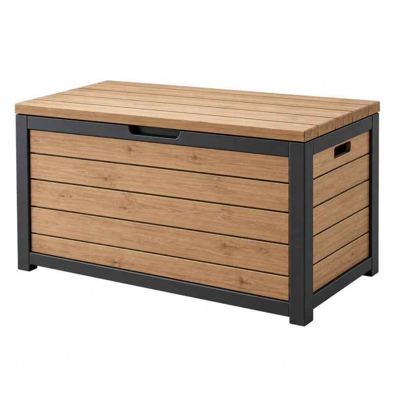 Garten-Aufbewahrungsbox 120 x 60 x 65 cm Holz und Metall Braun Schwarz – worqaven
