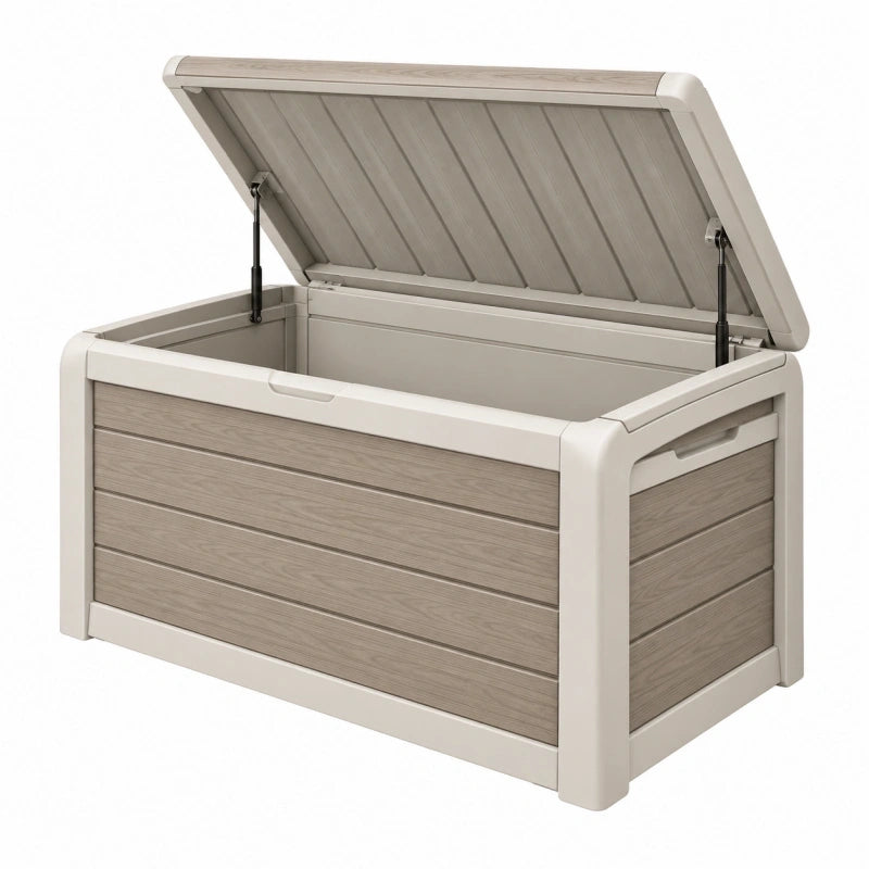 Garten-Aufbewahrungsbox 120 x 56 x 63 cm Kunststoff Beige Grau mit Klappdeckel