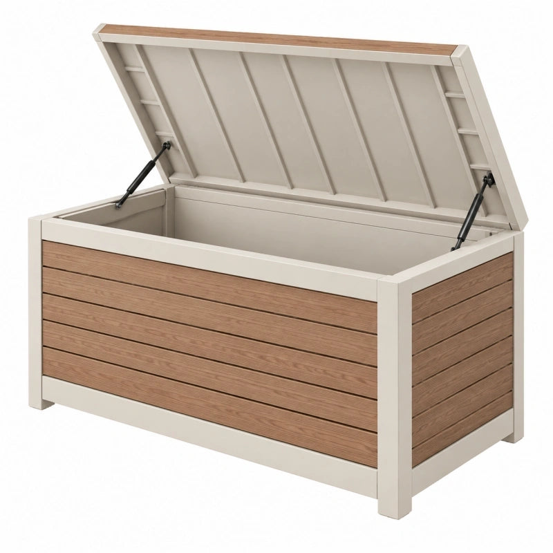 Garten-Aufbewahrungsbox 120 cm Holz Natur/Weiß mit Gasdruckfedern