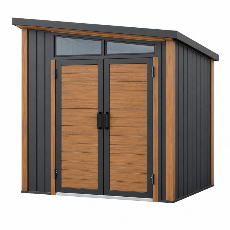 Geräteschuppen 200 x 160 x 200 cm Metall Anthrazit Holzoptik mit Doppeltür