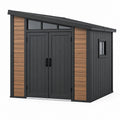 Geräteschuppen 200 x 150 x 200 cm Metall Kunststoff Holzoptik Schwarz Braun mit Doppeltür