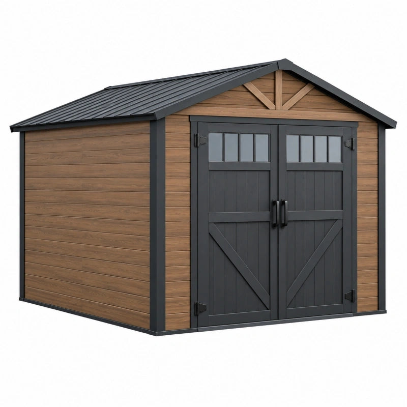 Gartenhaus 210 x 180 x 210 cm in Braun Anthrazit mit Kunststoffpaneelen und Doppeltür